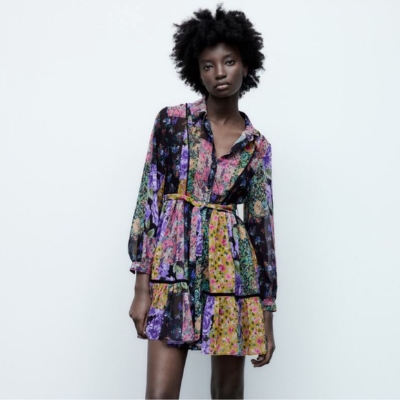 Zara Chiffon Floral Dress - Picture 1 of 5